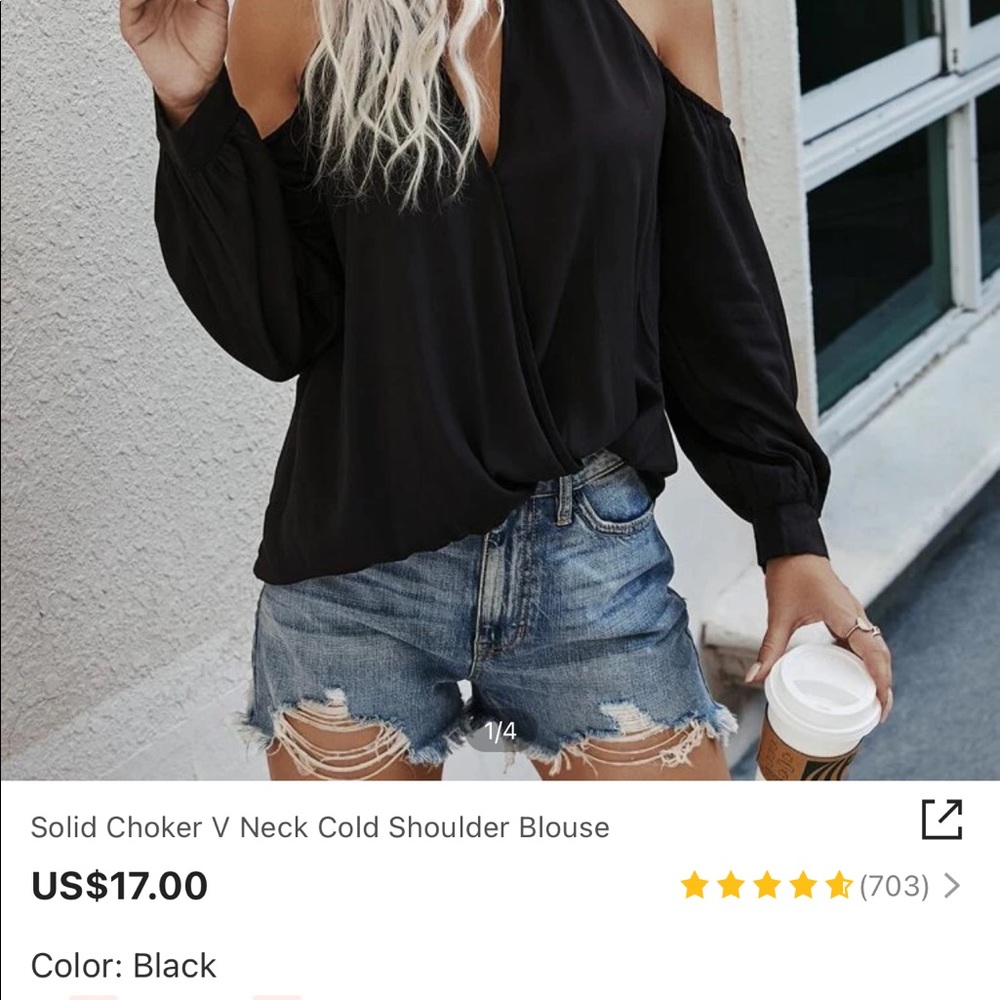 Shein solid choker V-neck shoulder blouse